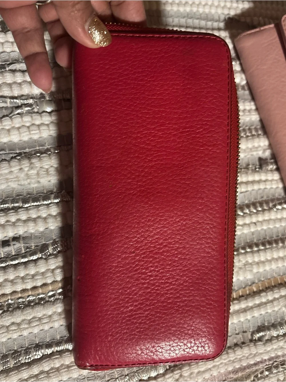 Marc Jacobs Red Leather Zip Wallet with Gold Plaque